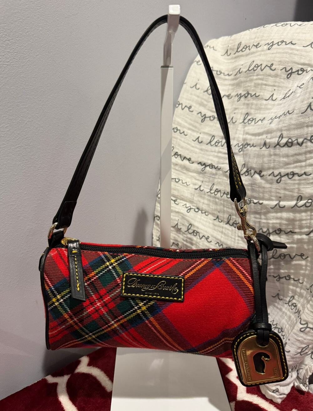 Dooney & Bourke Red Tartan Plaid Mini Barrel Shoulder Bag